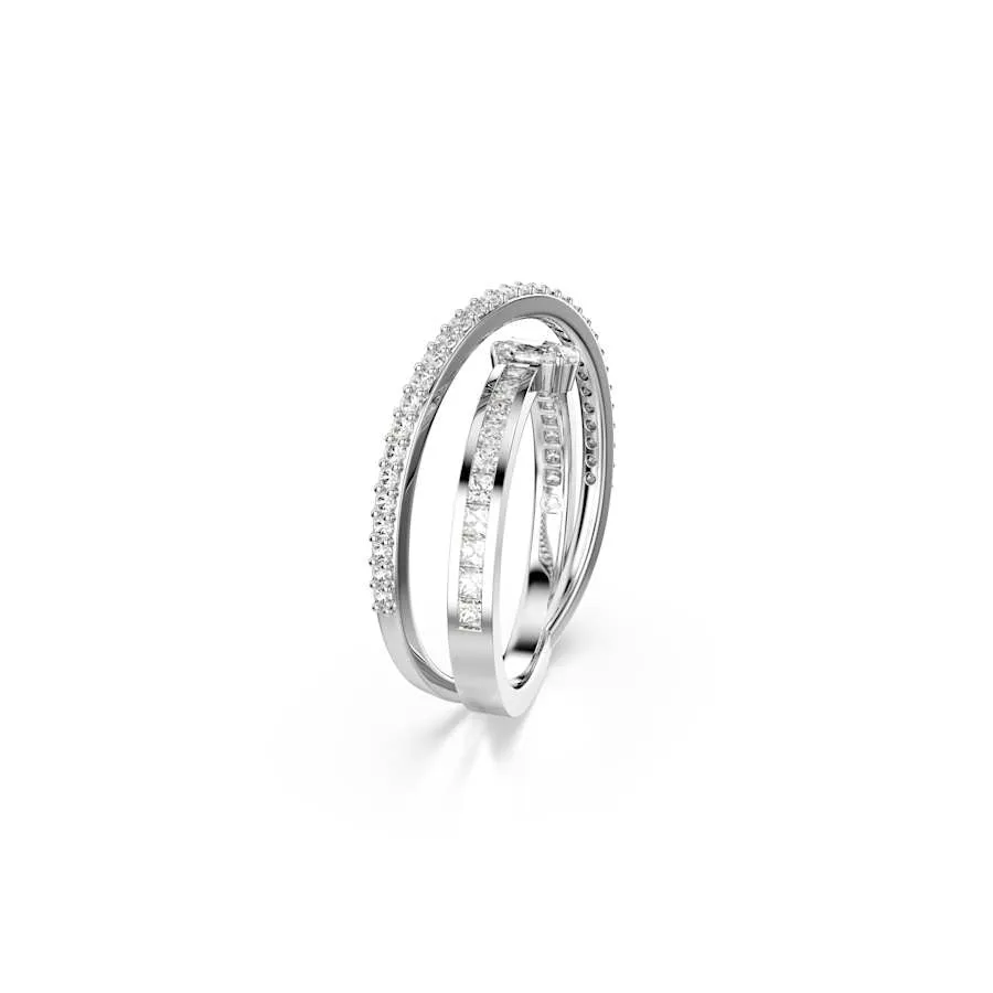 Hyperbola Rhodium Plated White Mixed Cuts Crystal Ring