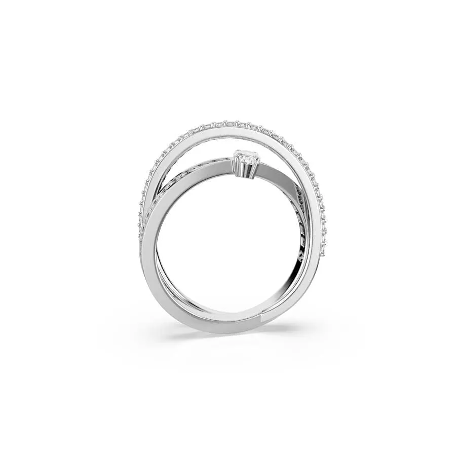 Hyperbola Rhodium Plated White Mixed Cuts Crystal Ring