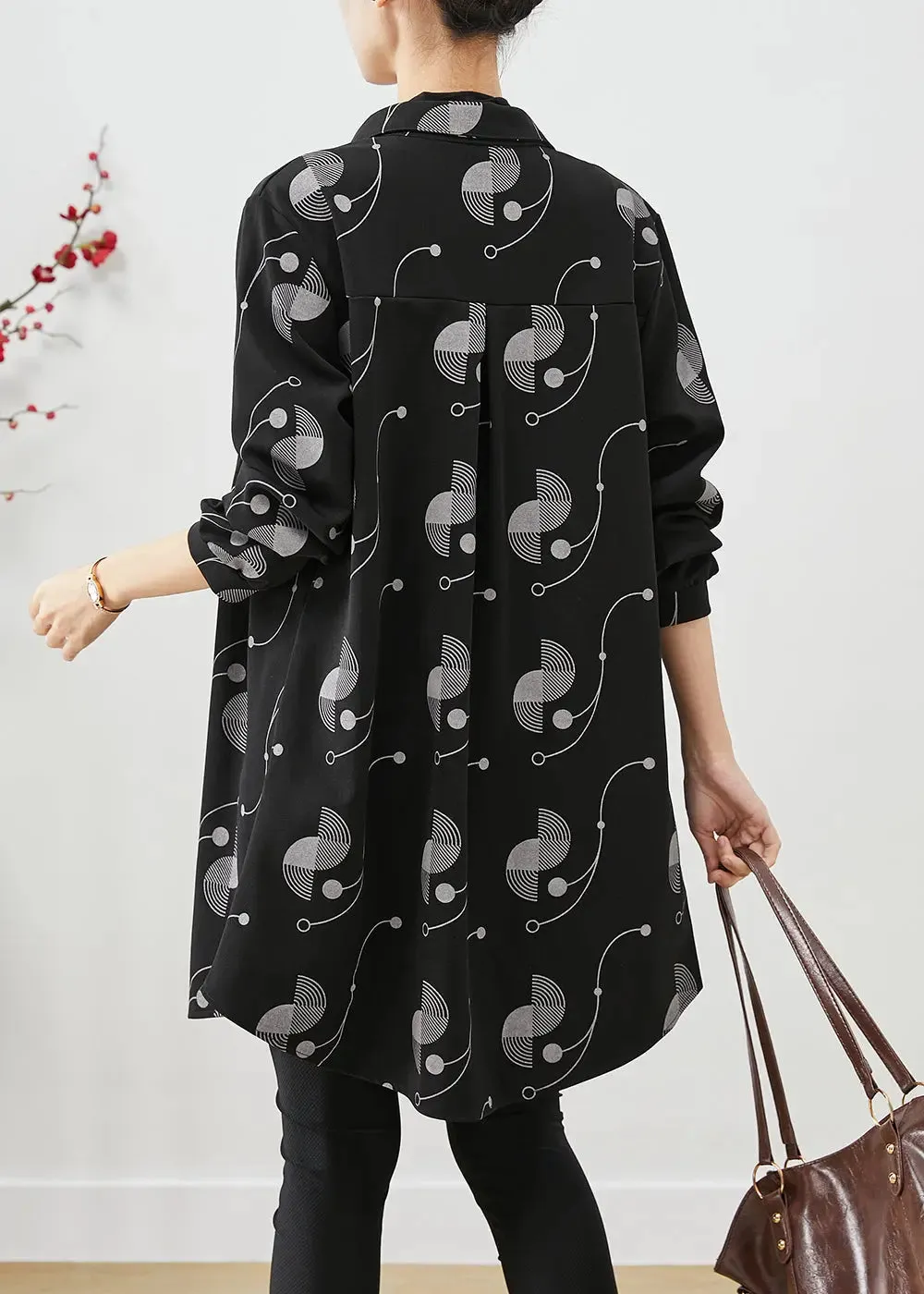 Italian Black Oversized Print Cotton Trench Fall ML3208