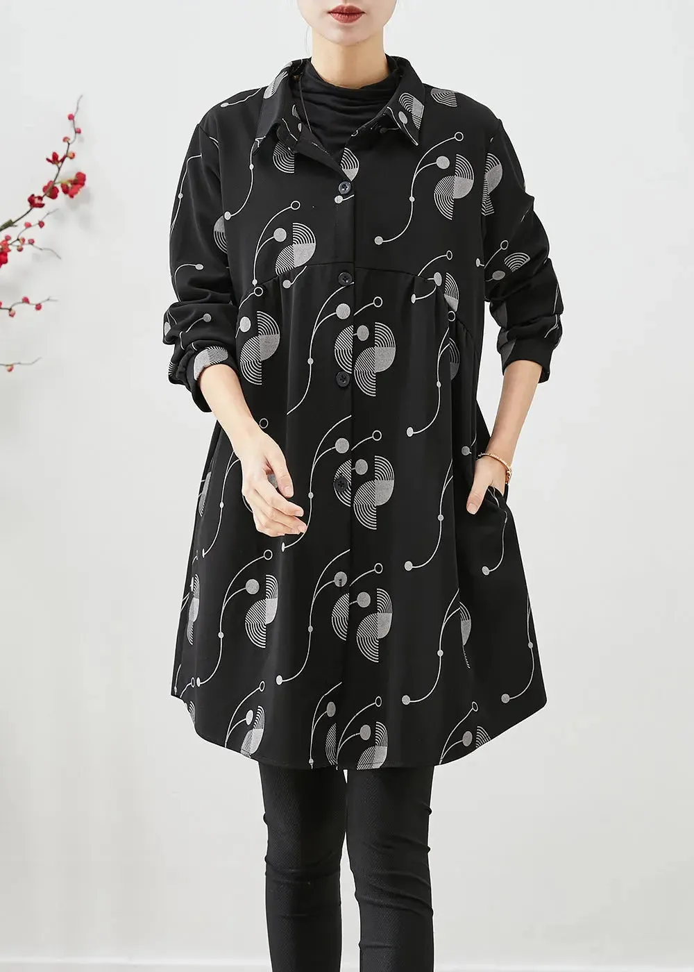 Italian Black Oversized Print Cotton Trench Fall ML3208