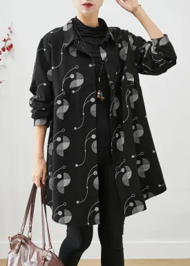 Italian Black Oversized Print Cotton Trench Fall ML3208