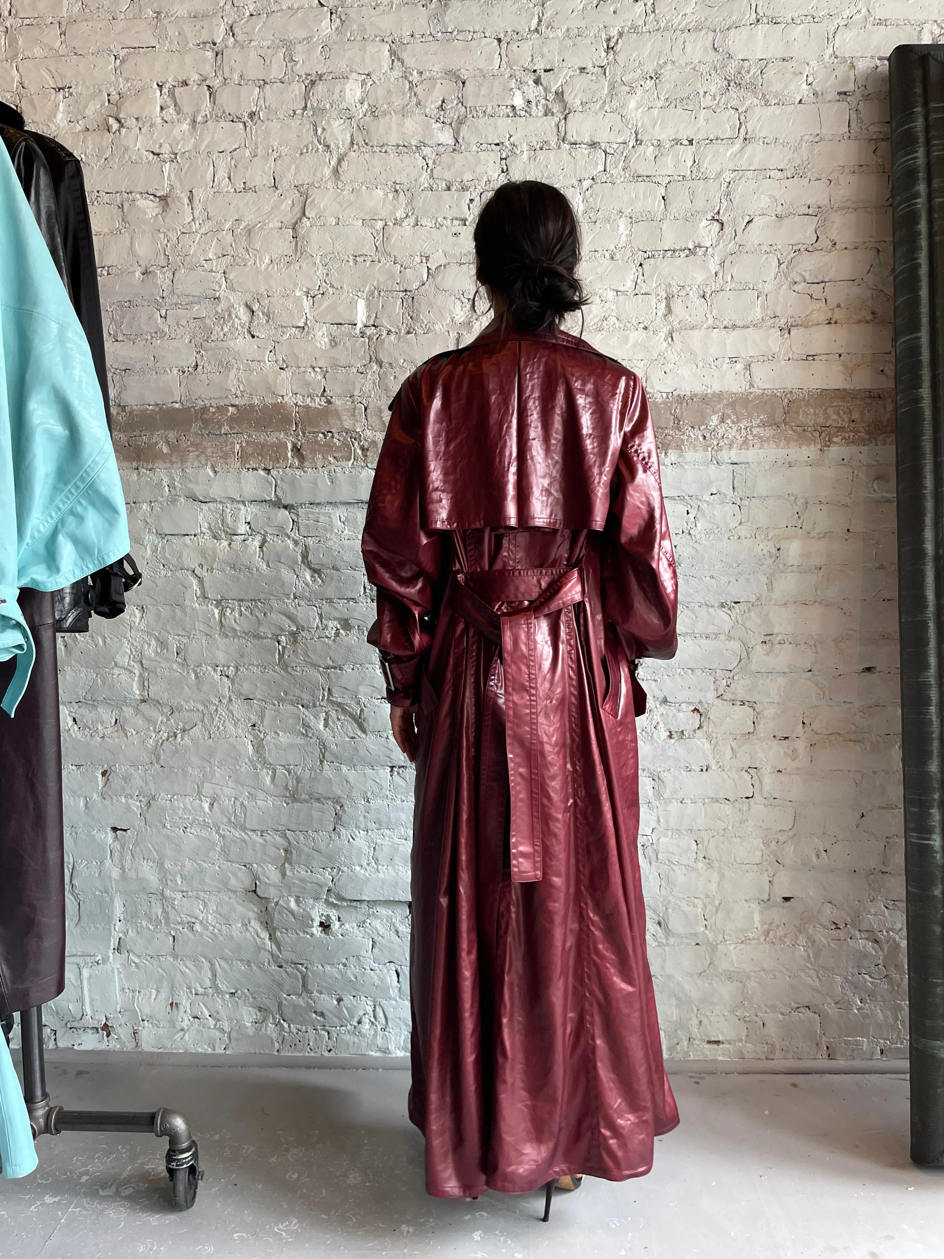 JAPANESE SATIN BORDEAUX TRENCH COAT