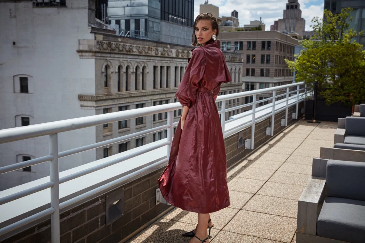 JAPANESE SATIN BORDEAUX TRENCH COAT