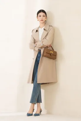 Khaki Long Double Breasted Trench Coats