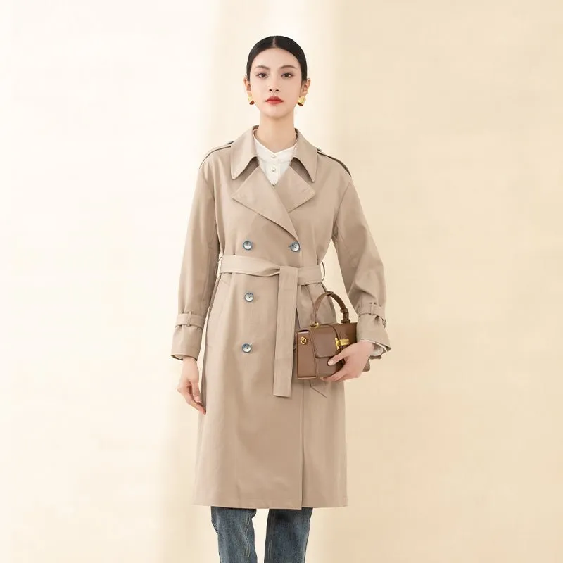 Khaki Long Double Breasted Trench Coats