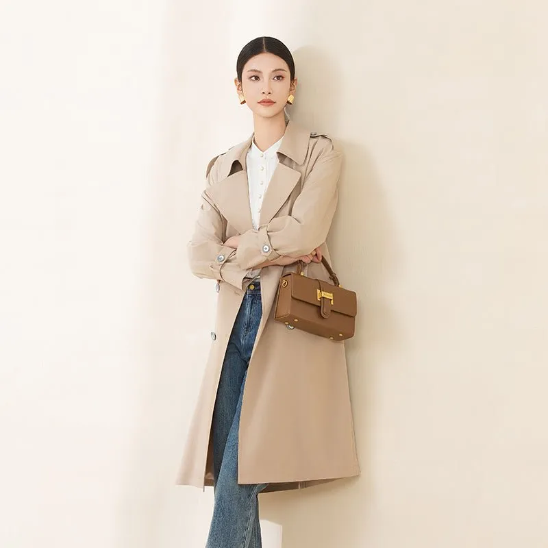 Khaki Long Double Breasted Trench Coats