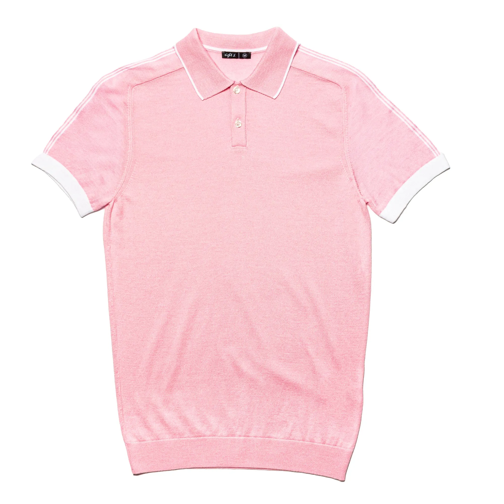 Knit Polo W/ Shoulder Design - Pink