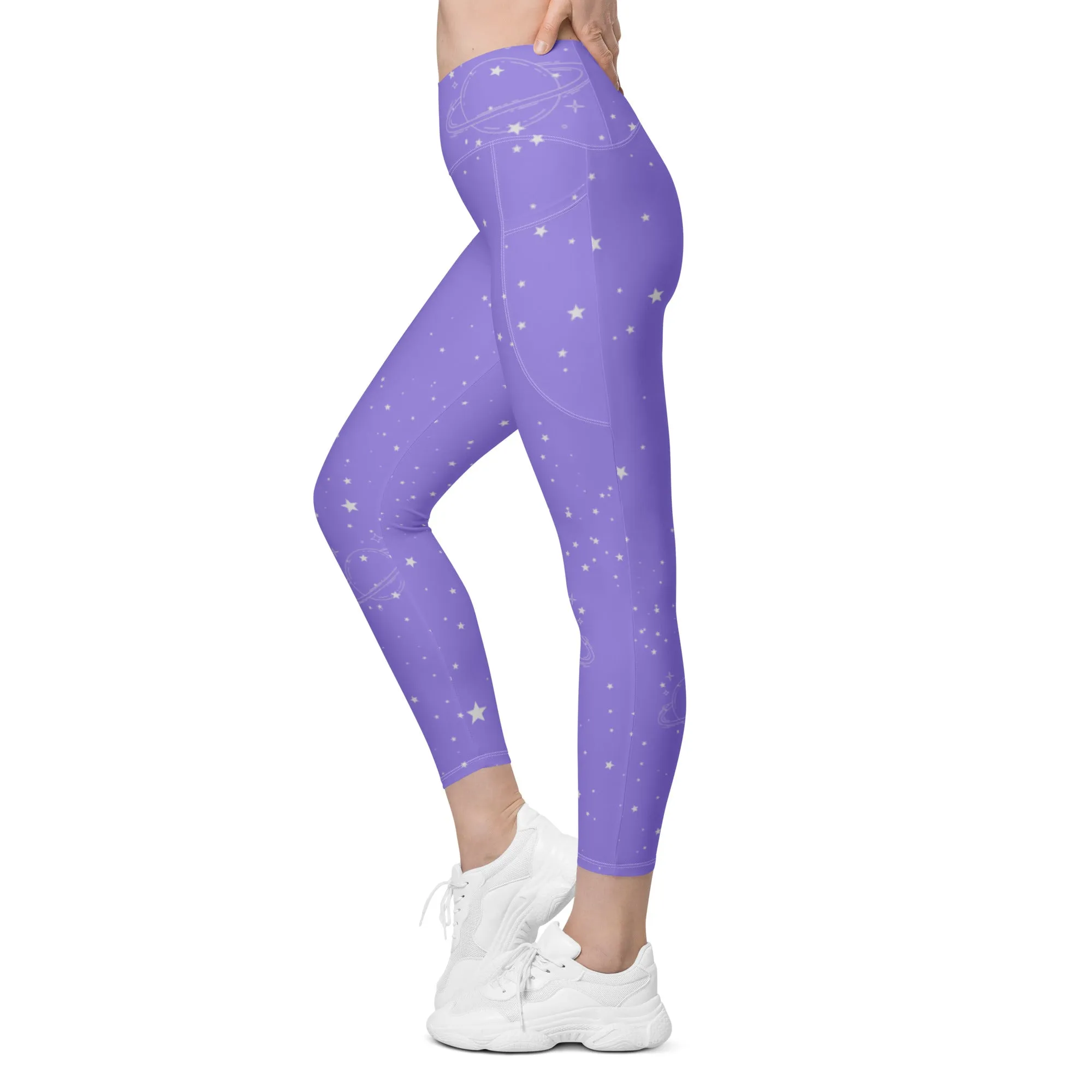 Lavender Star Crossover Leggings with Pockets, lioness-love