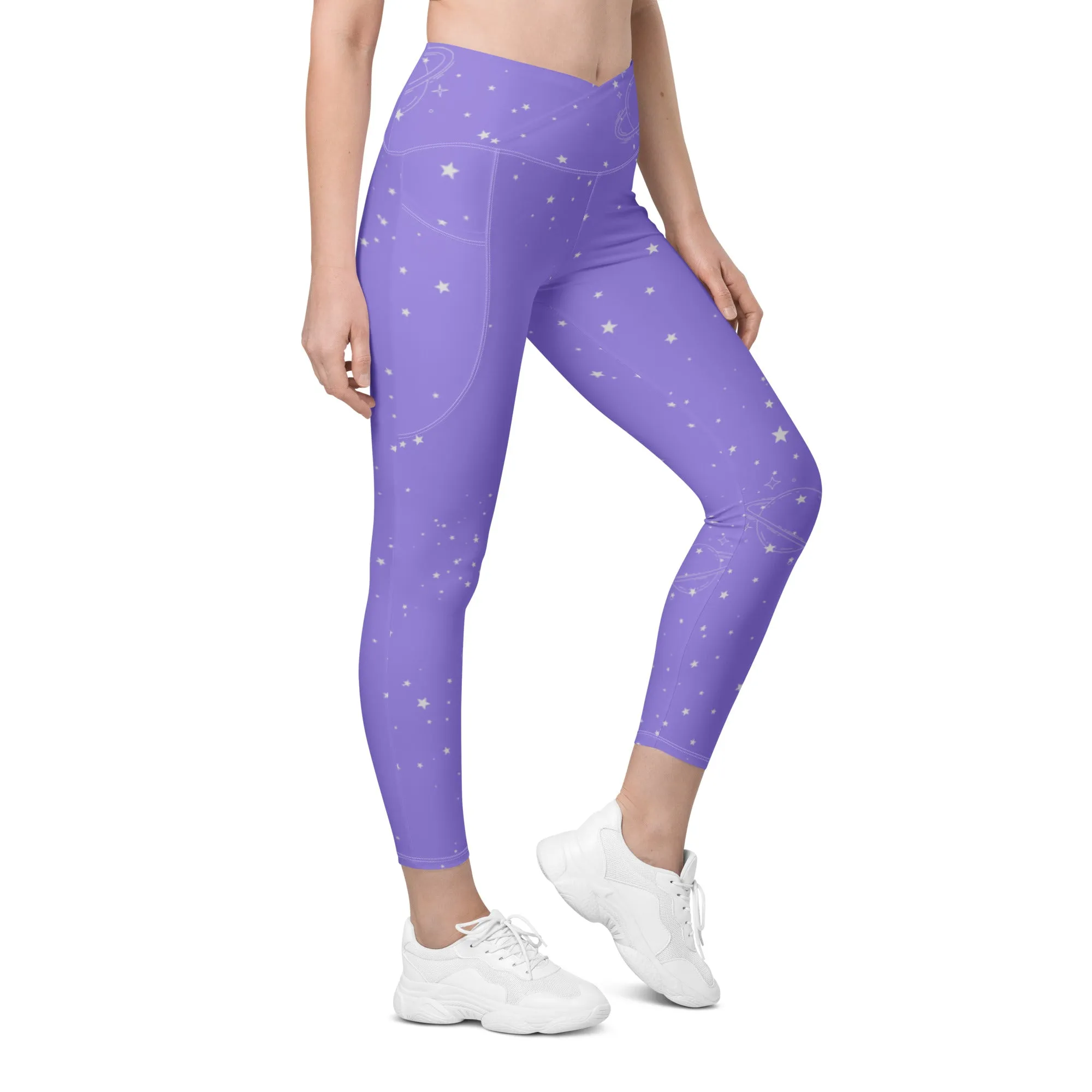 Lavender Star Crossover Leggings with Pockets, lioness-love