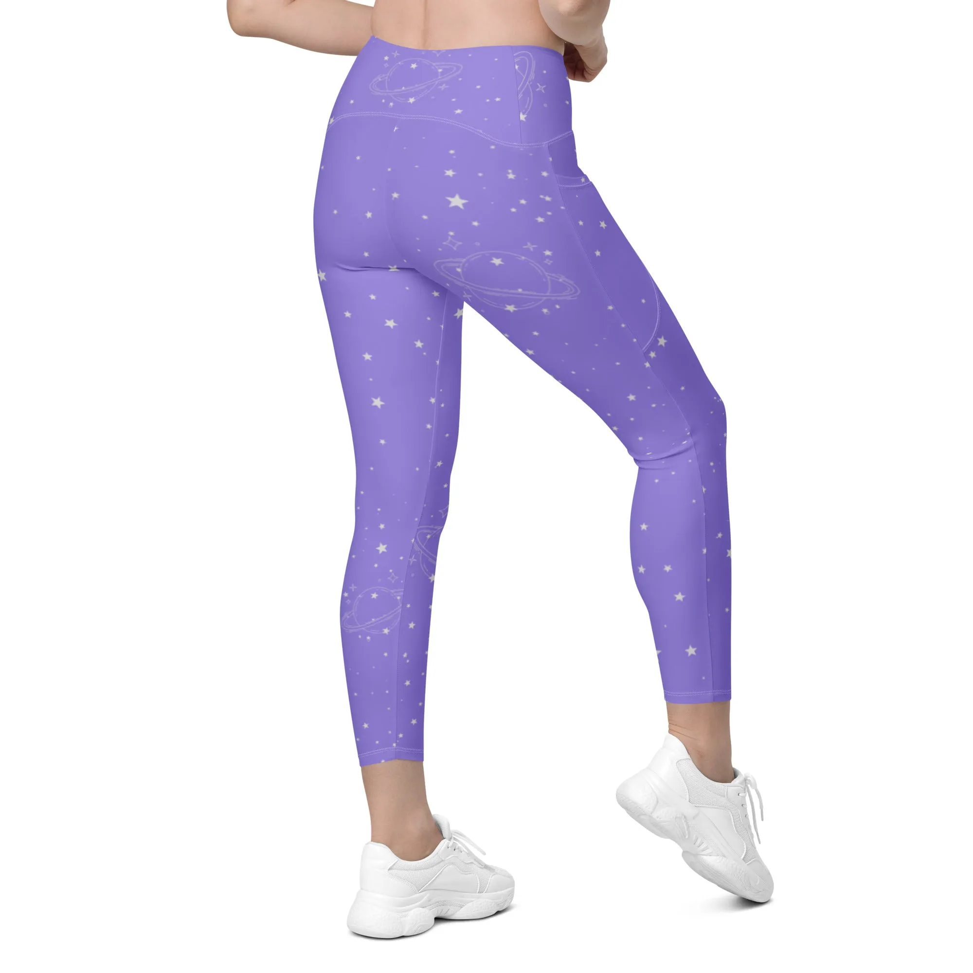 Lavender Star Crossover Leggings with Pockets, lioness-love