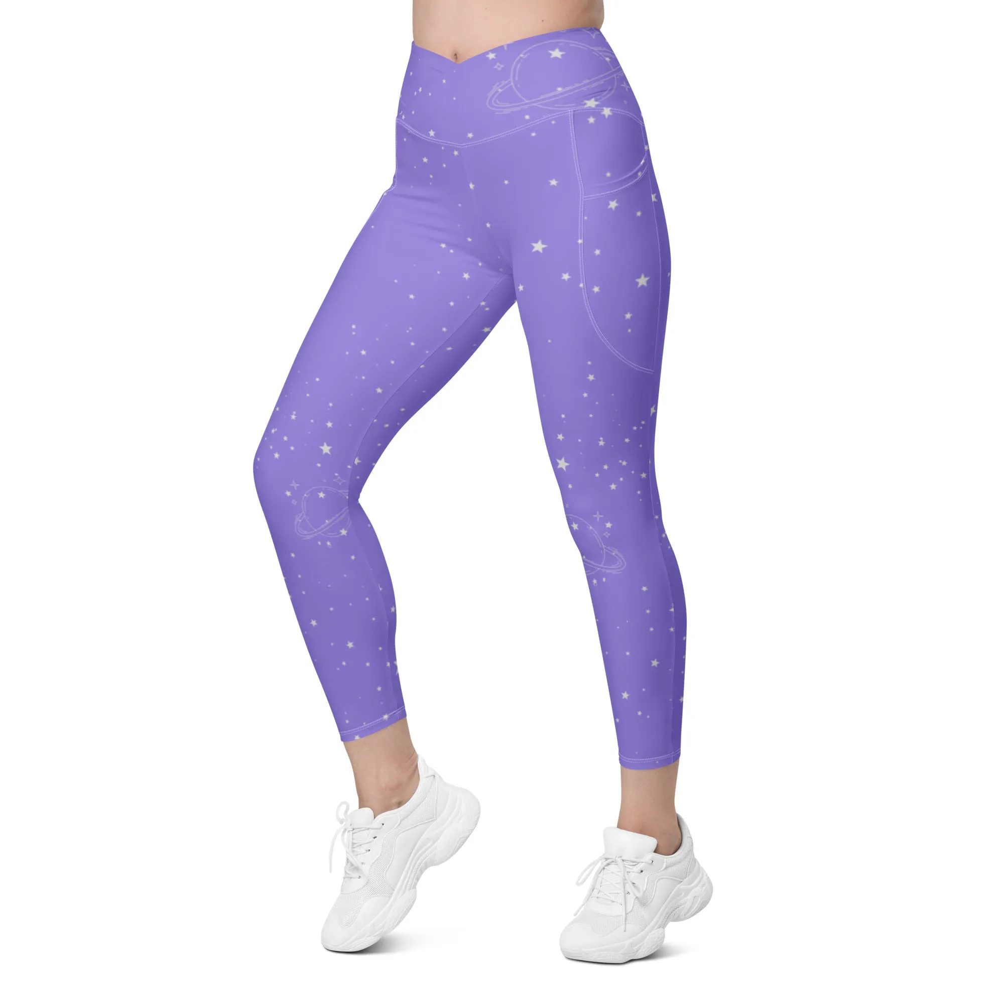 Lavender Star Crossover Leggings with Pockets, lioness-love