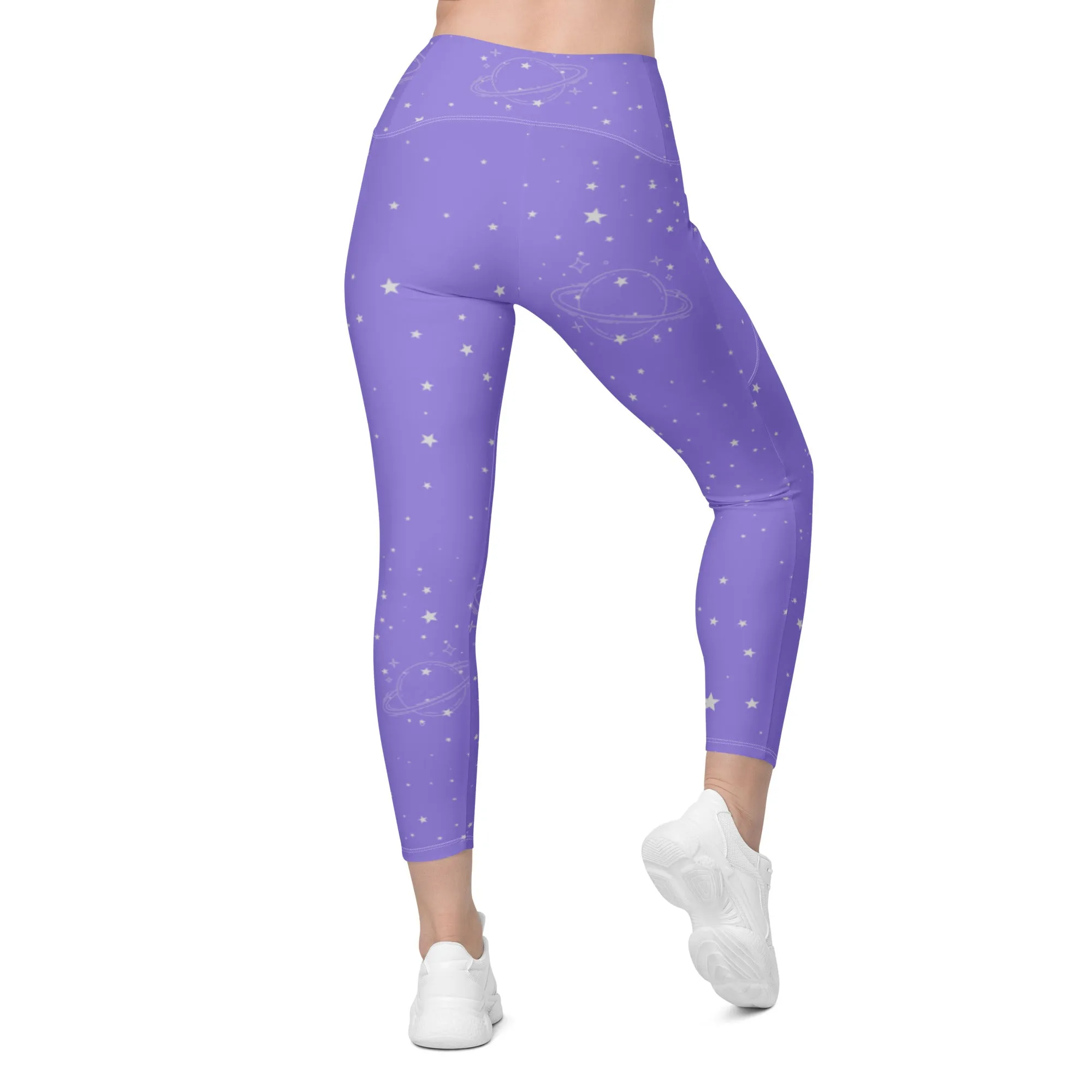 Lavender Star Crossover Leggings with Pockets, lioness-love