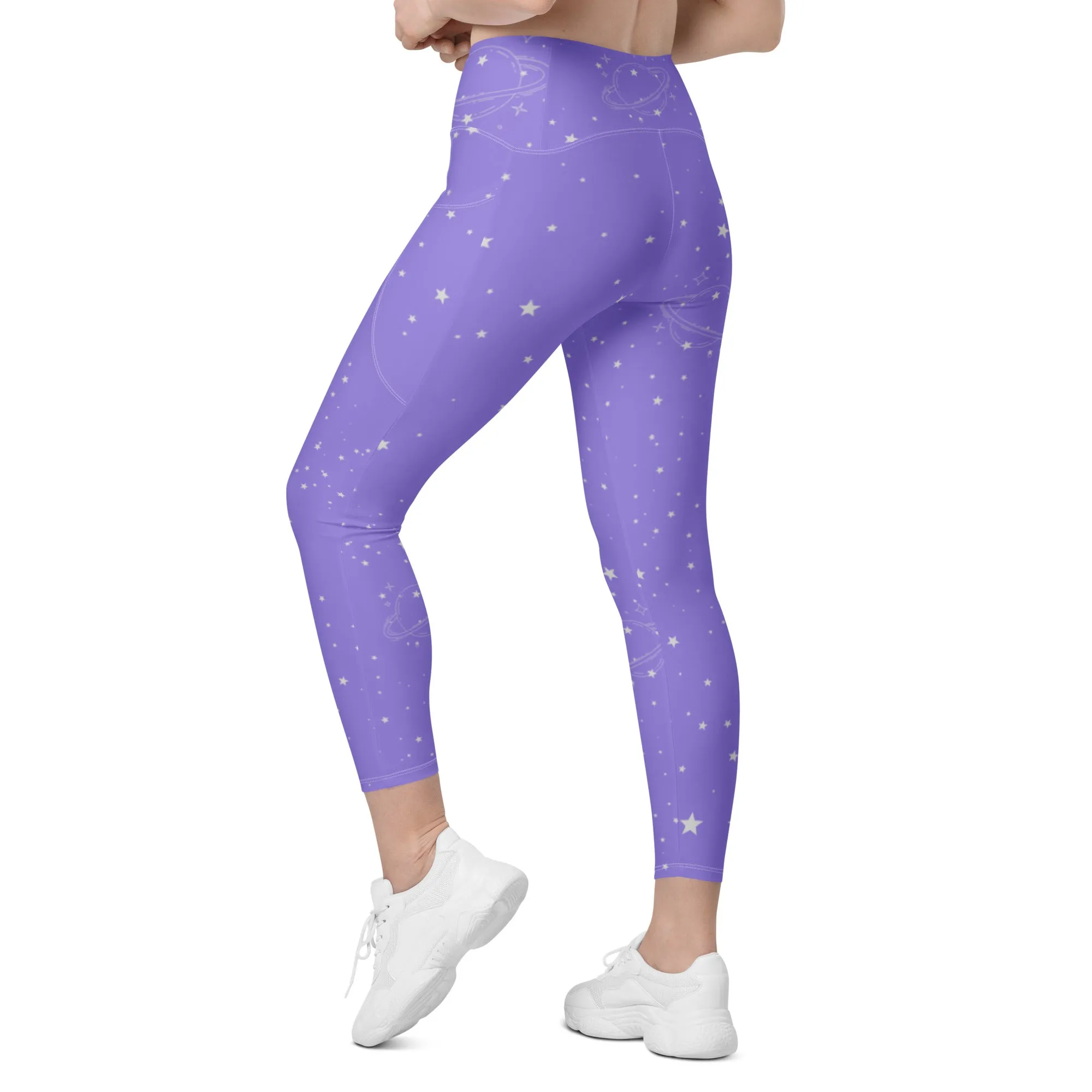 Lavender Star Crossover Leggings with Pockets, lioness-love