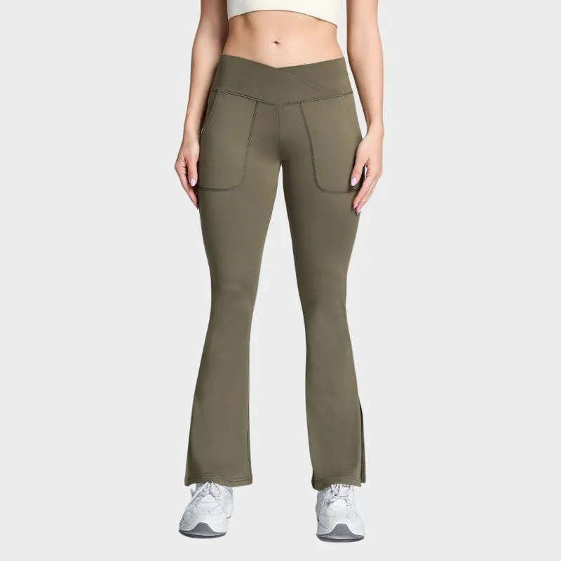 LEONIE - V-midja med delad fåll Yoga Sports Flare Leggings