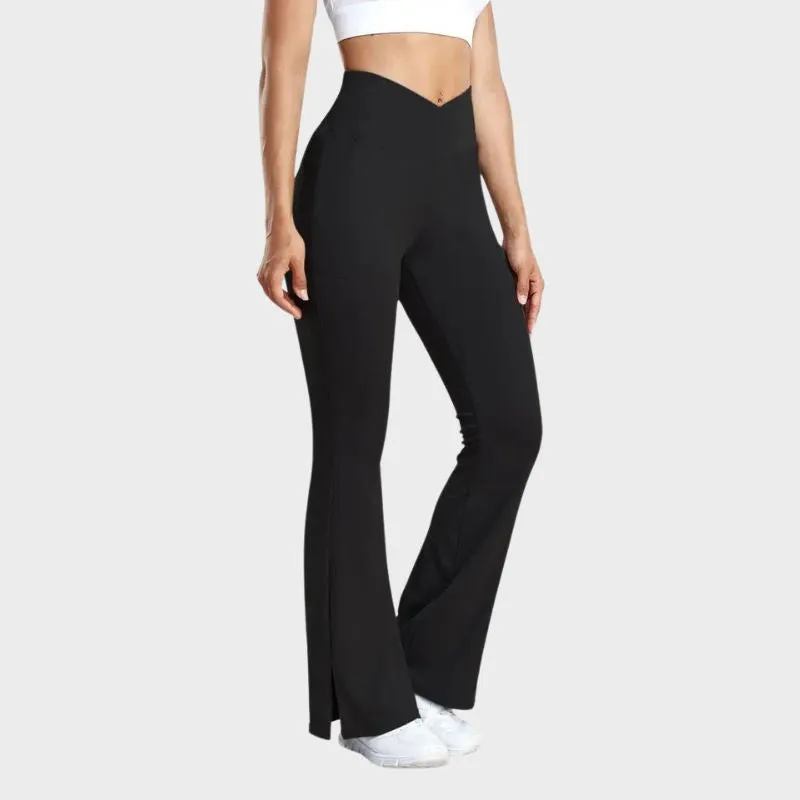 LEONIE - V-midja med delad fåll Yoga Sports Flare Leggings