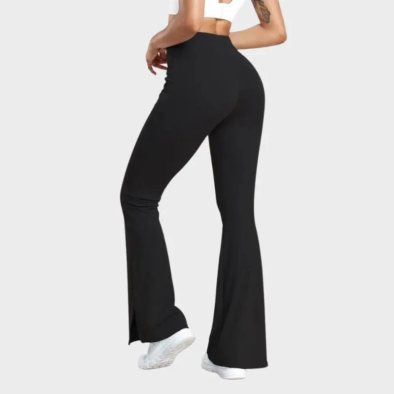 LEONIE - V-midja med delad fåll Yoga Sports Flare Leggings