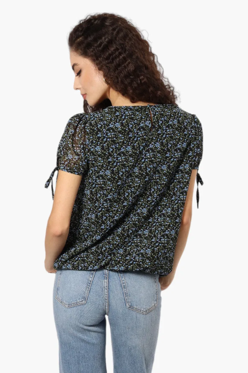 Limite Floral Tie Sleeve Blouse - Black