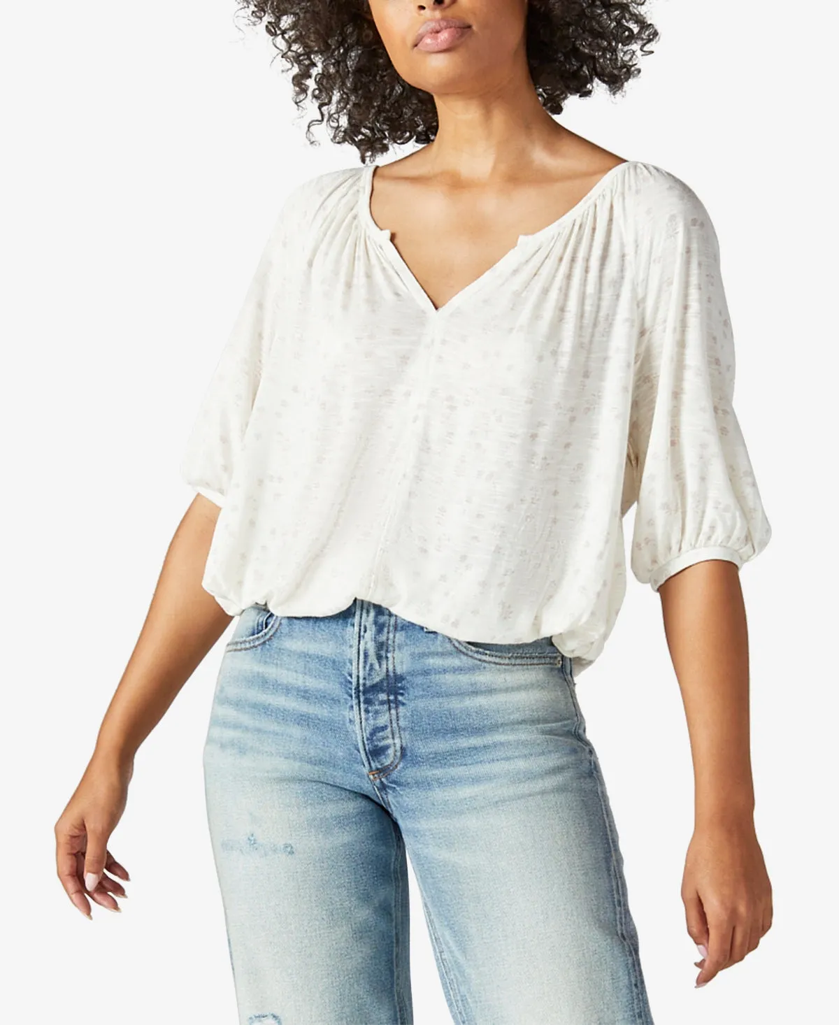 Lucky Brand Printed Peasant Top