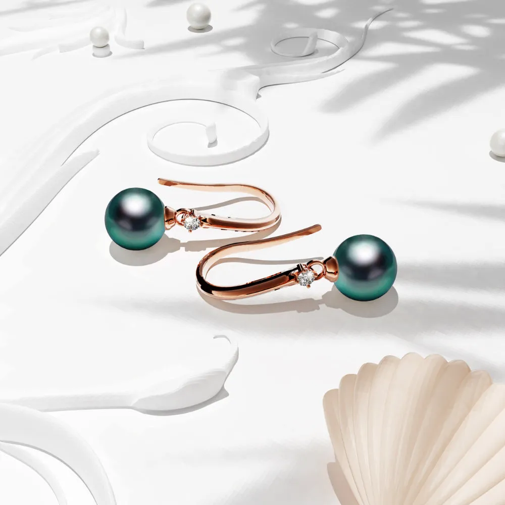 Magnificent Pearl Hook Earrings Embellished with SWAROVSKI Crystal Iridescent Tahitian Look Pearls