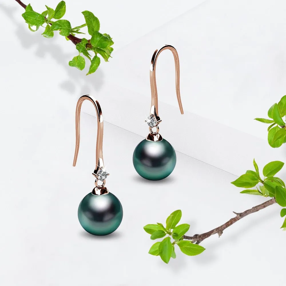 Magnificent Pearl Hook Earrings Embellished with SWAROVSKI Crystal Iridescent Tahitian Look Pearls