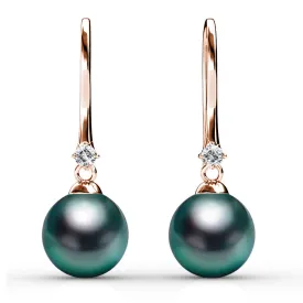 Magnificent Pearl Hook Earrings Embellished with SWAROVSKI Crystal Iridescent Tahitian Look Pearls