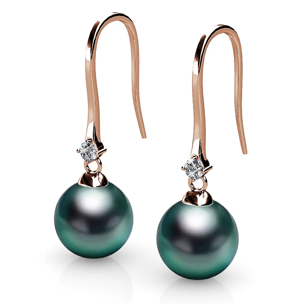 Magnificent Pearl Hook Earrings Embellished with SWAROVSKI Crystal Iridescent Tahitian Look Pearls