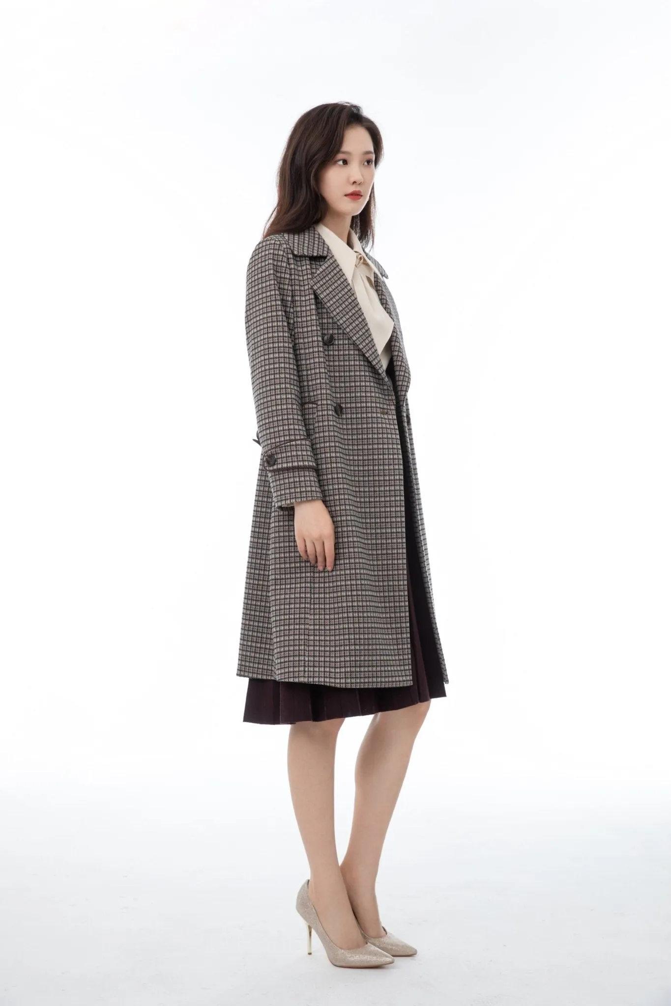 Maroon Check Plaid Overcoats