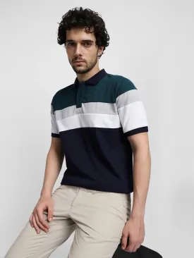 Men's Green Striped Polo Collar T-shirt