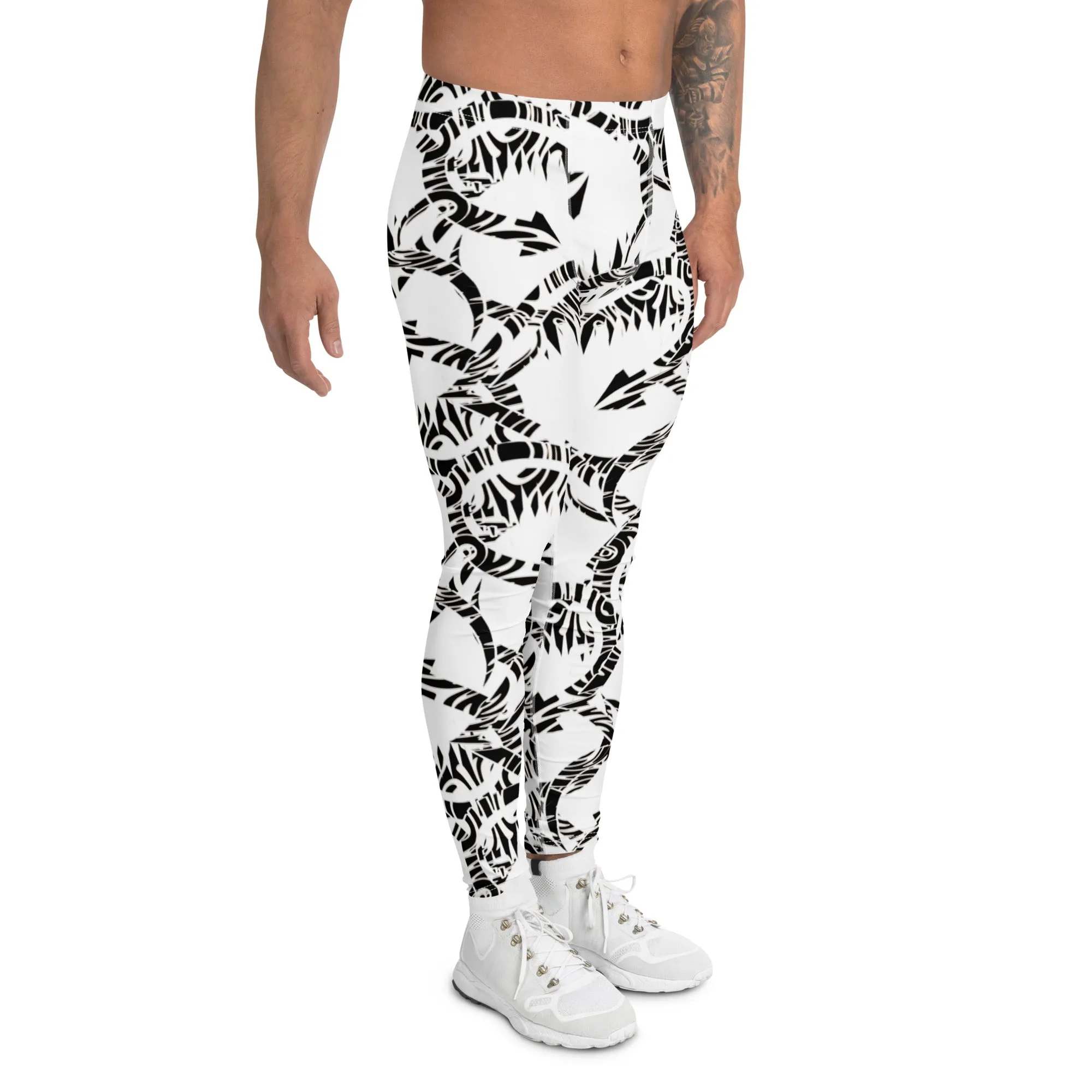 Men's Gym Leggings, Wrestling Tights, Gifts for Him, Yoga Leggings, Rave Pants, Festival Tights, Black, White