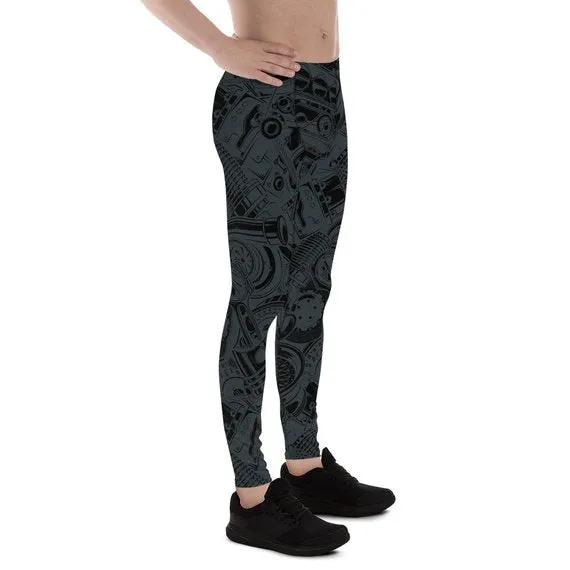 Men's Leggings - Black Leggings with Auto Parts