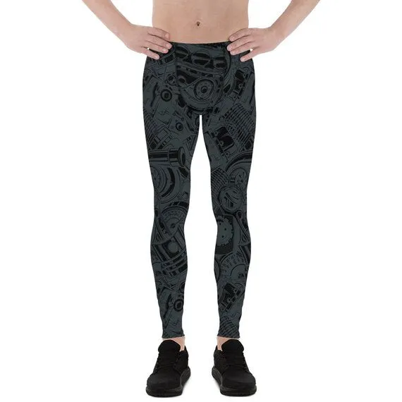 Men's Leggings - Black Leggings with Auto Parts