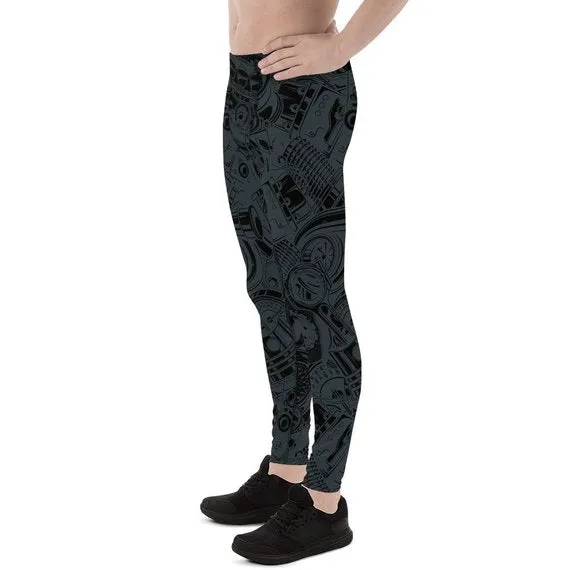 Men's Leggings - Black Leggings with Auto Parts