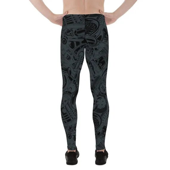 Men's Leggings - Black Leggings with Auto Parts