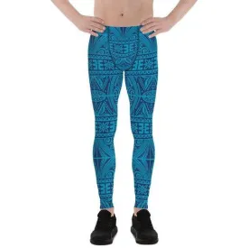 Mens Leggings - Blue Tribal Maori Tattoo Leggings