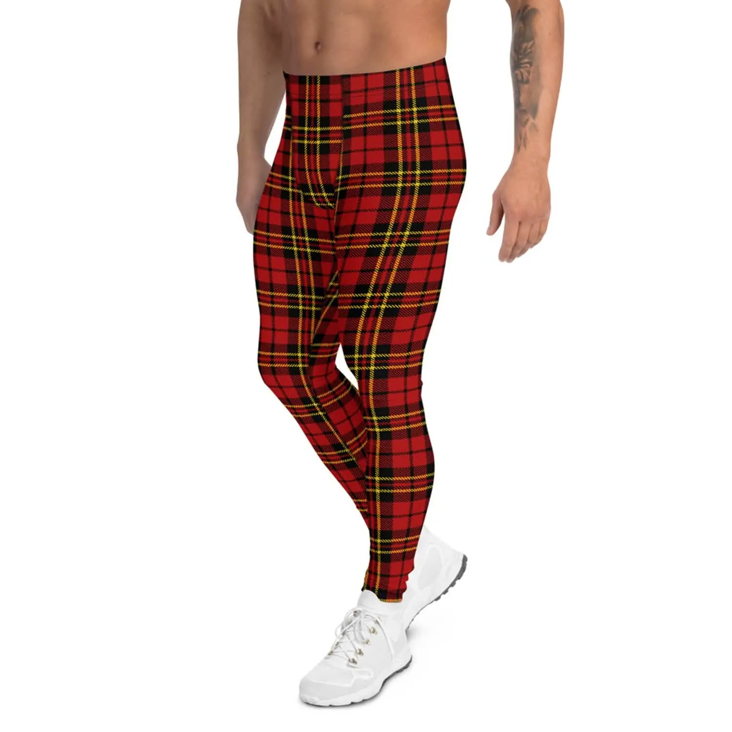 Men's Red Tartan Plaid Active Performance Leggings