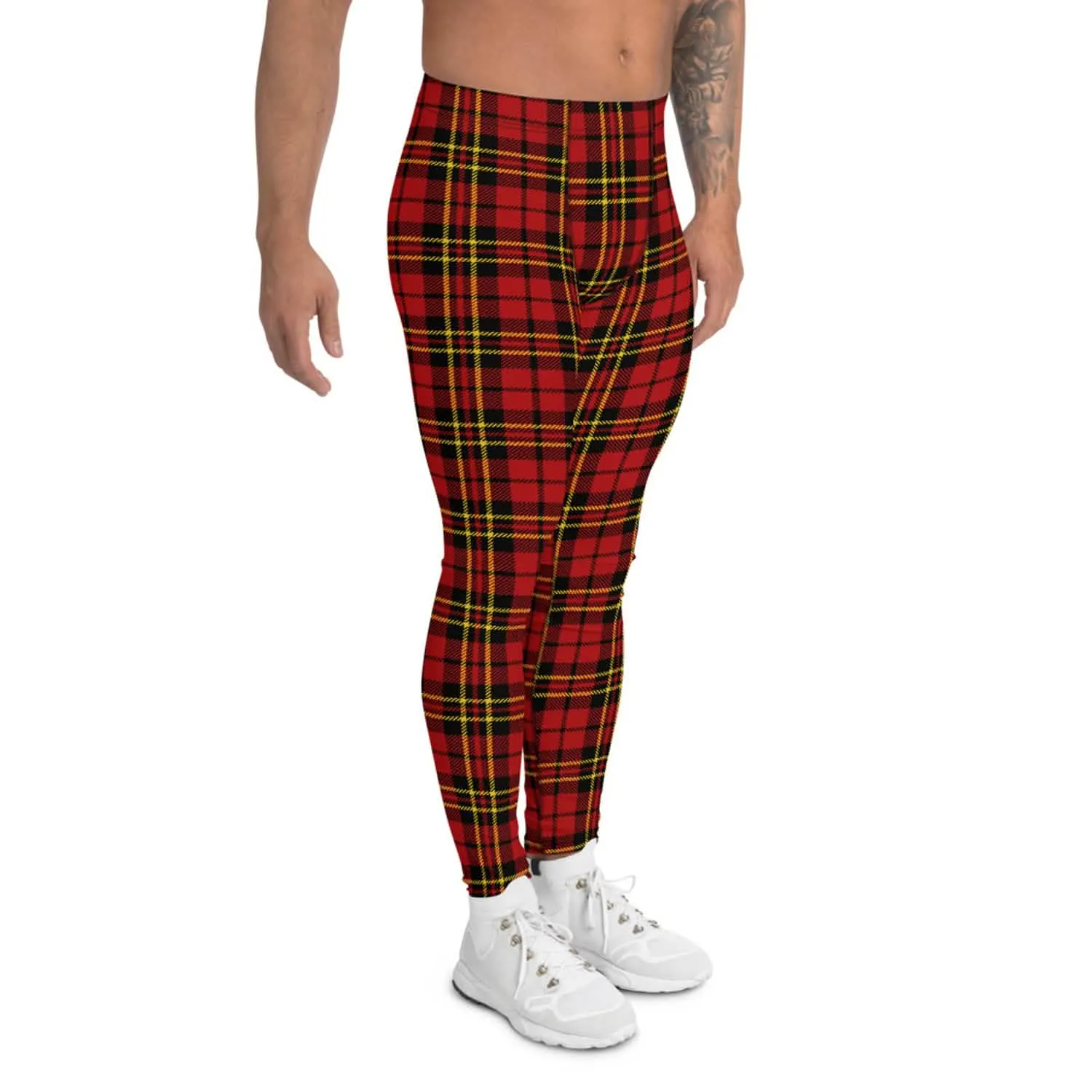 Men's Red Tartan Plaid Active Performance Leggings