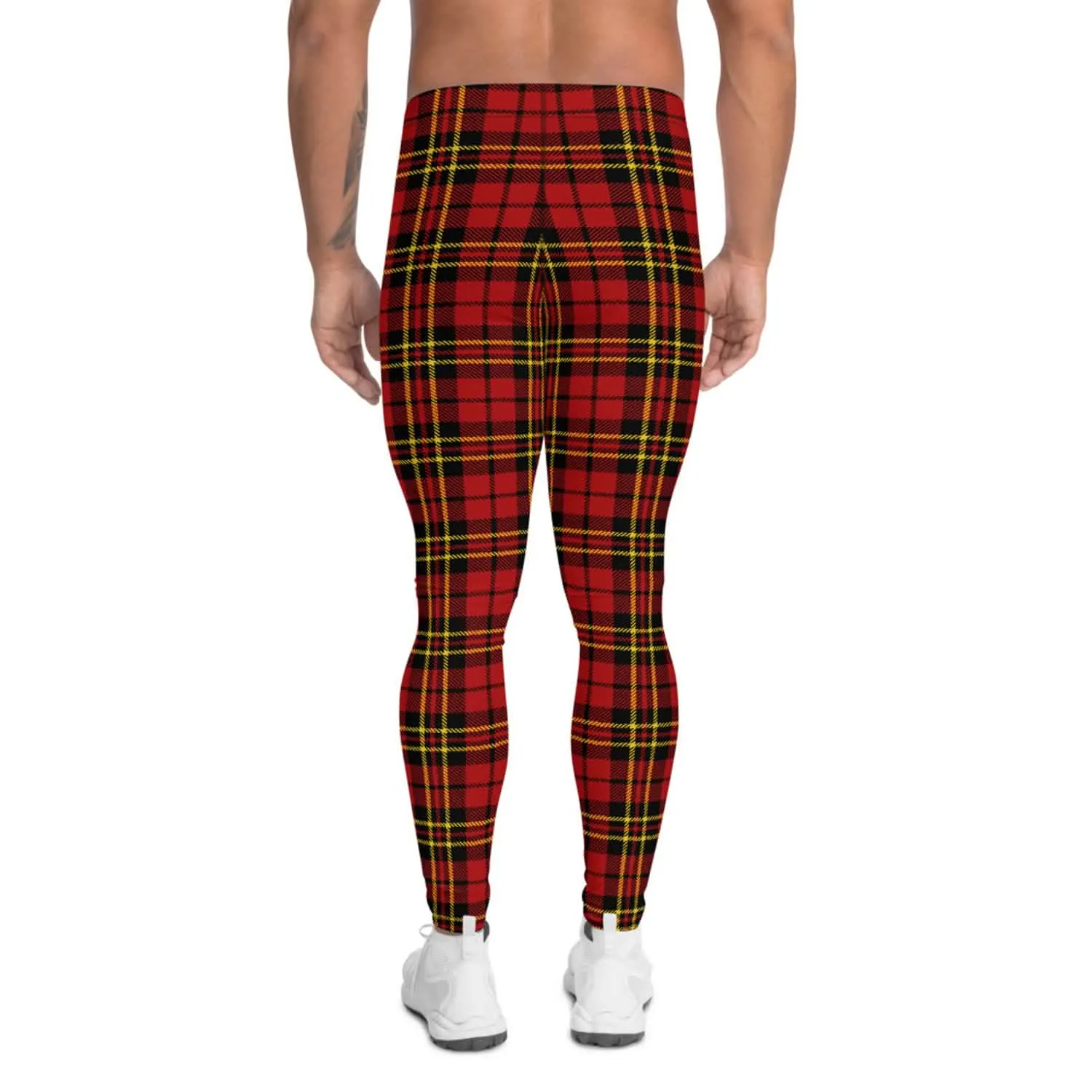 Men's Red Tartan Plaid Active Performance Leggings