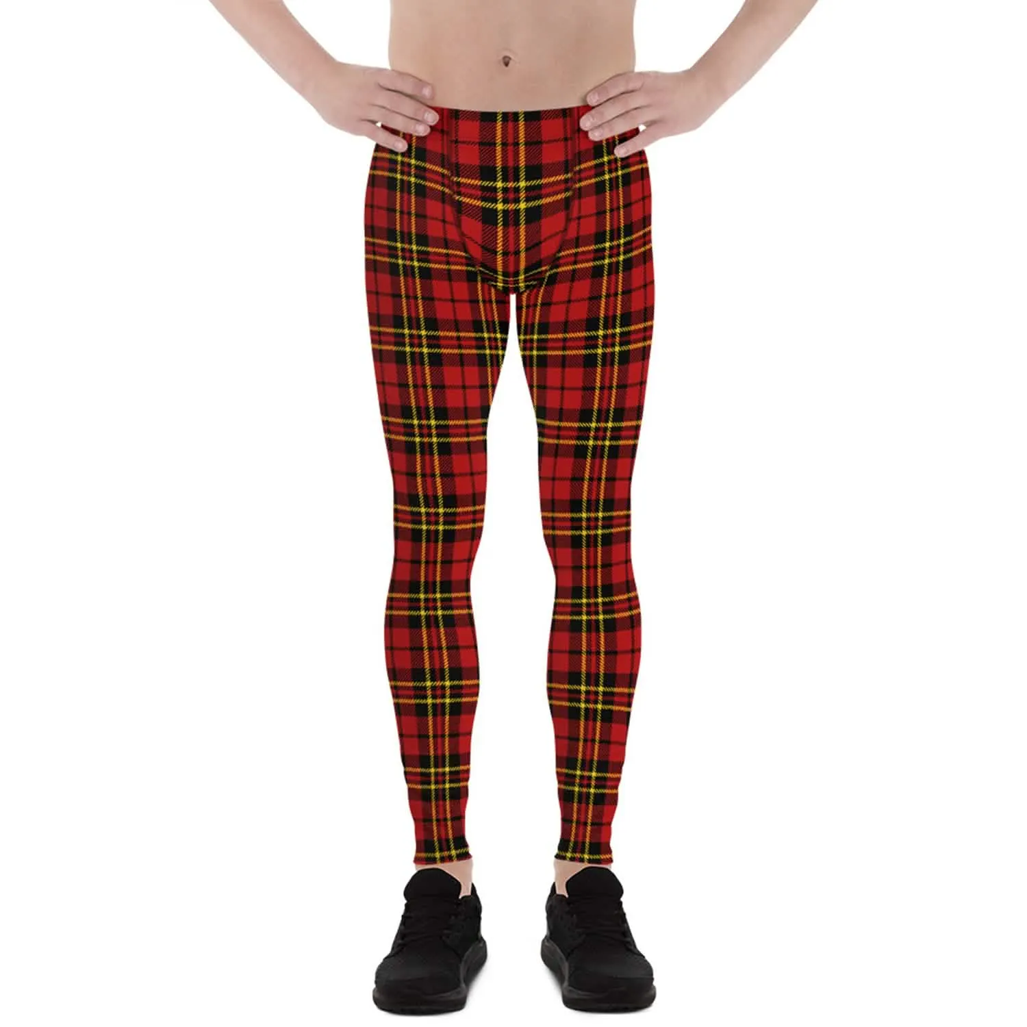 Men's Red Tartan Plaid Active Performance Leggings