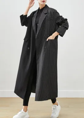 Modern Black Asymmetrical Striped Spandex Trench Fall ML2527