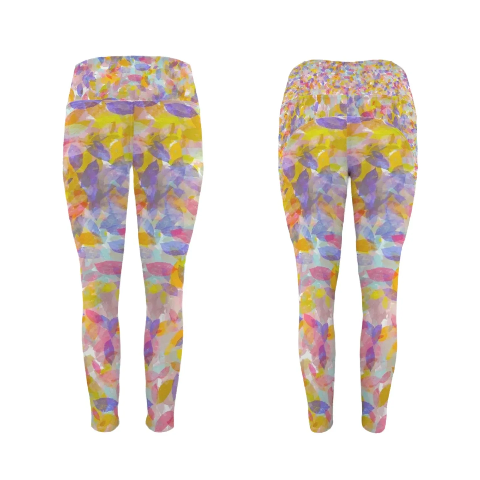 Multi Painted Leaves Leggings with Pockets up to 5 XL (FWS)