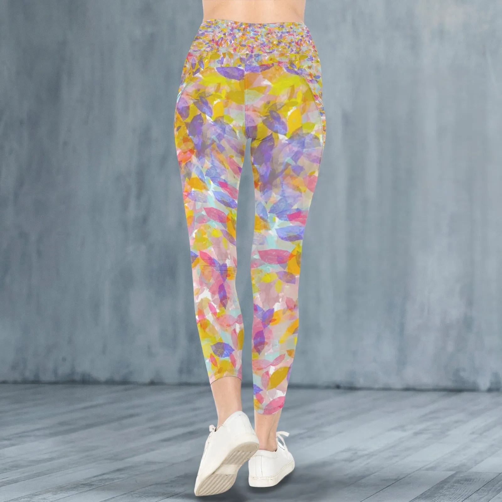 Multi Painted Leaves Leggings with Pockets up to 5 XL (FWS)