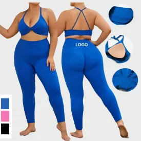 New Plus Size Sportswear Running Padded Bra High Waist Leggings Gym Fitness 2 pcs Set Quick Dry L-3XL Workout Set For Women