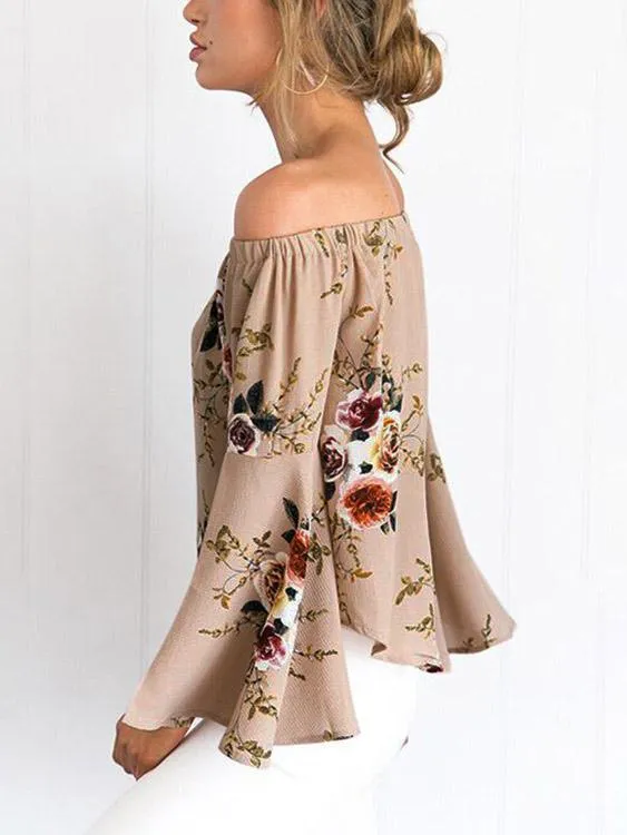 OEM ODM Off The Shoulder Floral Print Long Sleeve Blouses