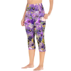 Pansies Retro Capri Leggings with Pockets up to 5 XL (FWS)