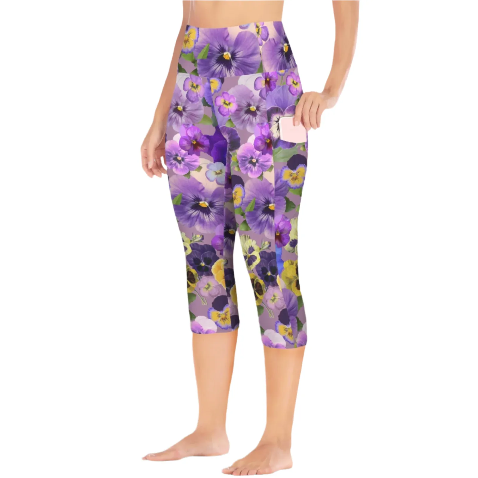 Pansies Retro Capri Leggings with Pockets up to 5 XL (FWS)