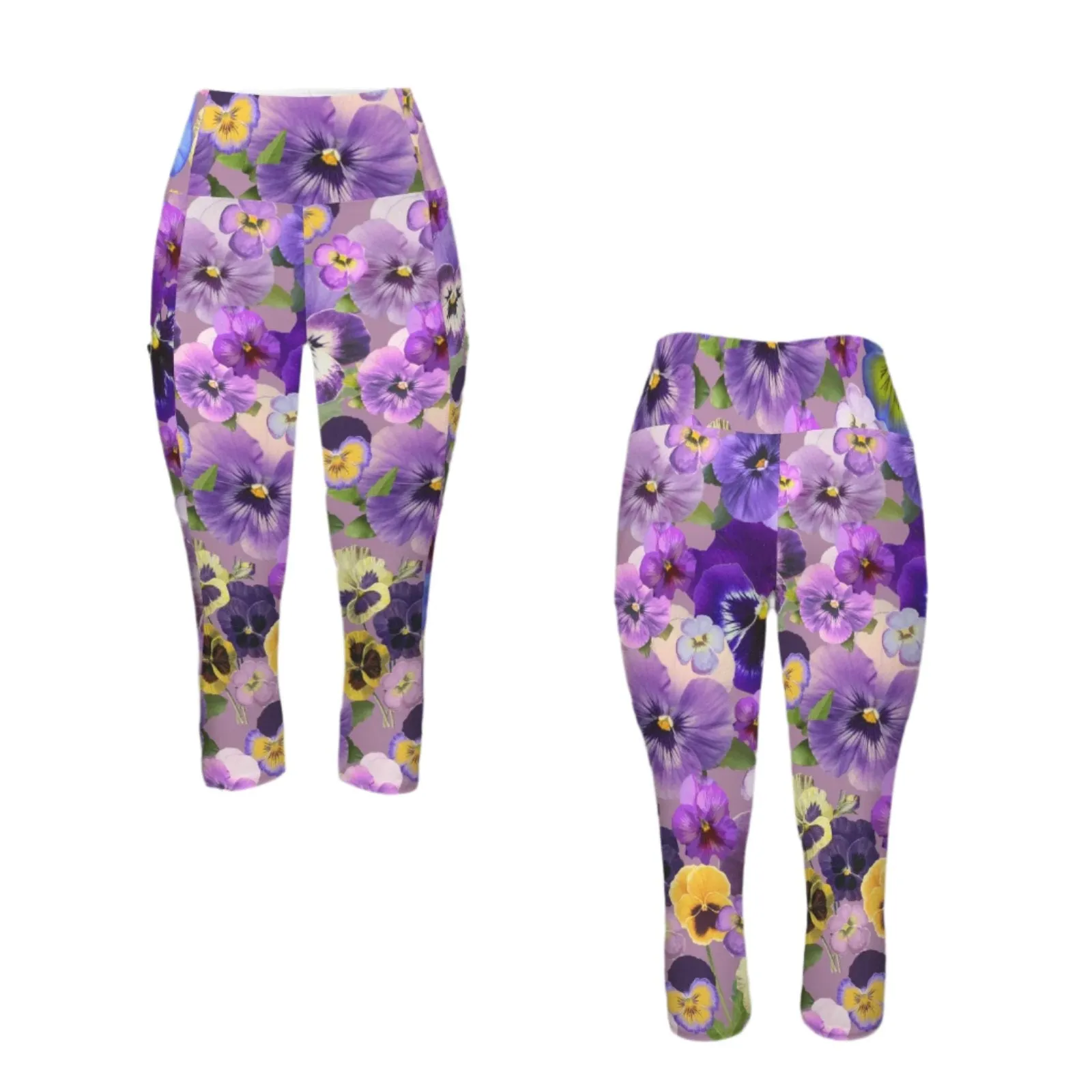 Pansies Retro Capri Leggings with Pockets up to 5 XL (FWS)