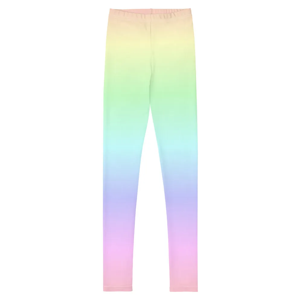 Pastel Rainbow Girls Leggings (8-20), Tie Dye Yoga Pants Kawaii Goth Pink Purple Teen Tween Printed Ombre Colorful Workout Leggings