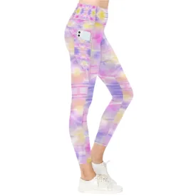 Pink Purple Yellow Leggings with Pockets up to 5 XL (FWS)