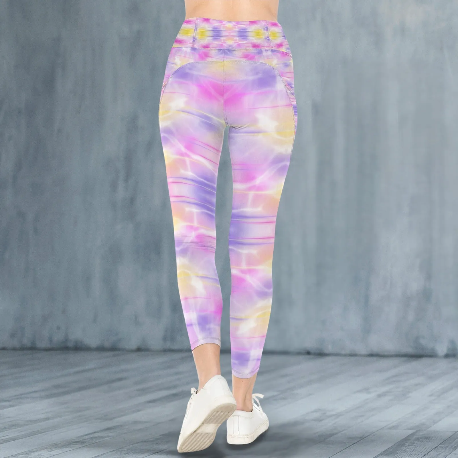 Pink Purple Yellow Leggings with Pockets up to 5 XL (FWS)