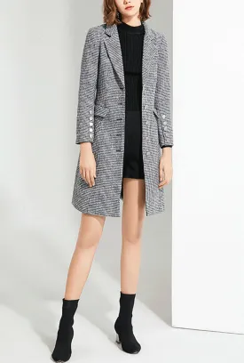 Plaid Tweed Slim Mid-length Blazer